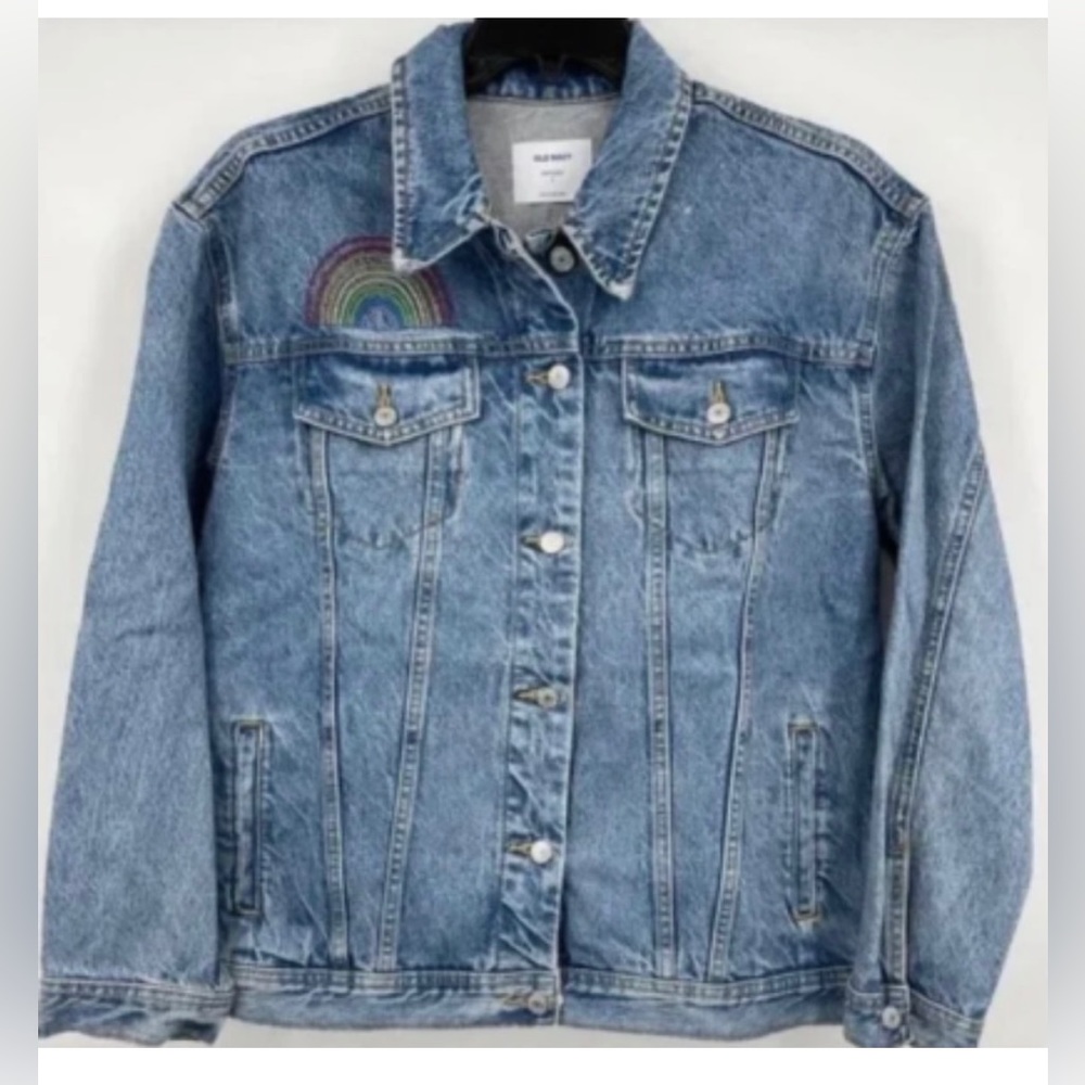Old navy boyfriend got denim jacket with rainbow embroidery